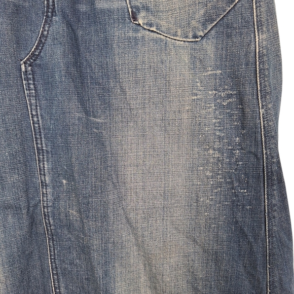 Vintage Orange Label Levis Medium Blue Wash Distressed Denim Maxi Skirt 7 - Picture 6 of 11